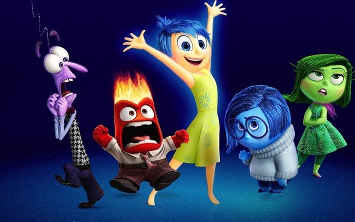 Inside Out, 2015, all characters, joy, sadness, disgust, anger, fear