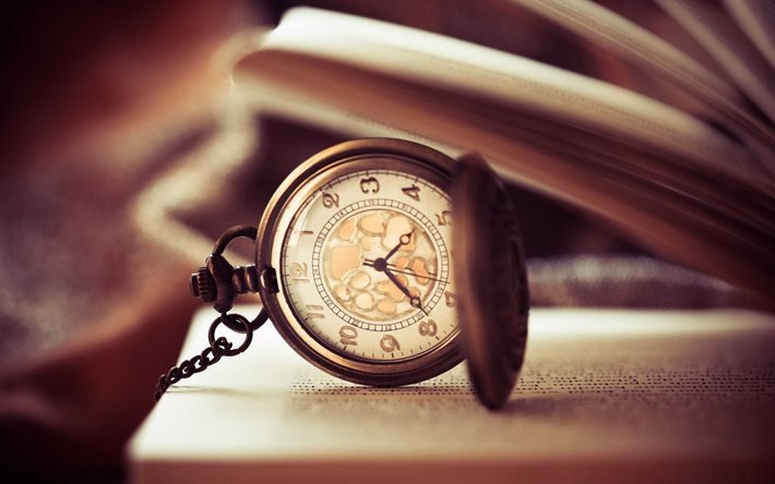 old clock, book, time, retro, pocket watch
