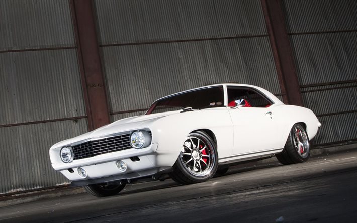 Chevrolet Camaro, 1969 cars, tuning, muscle cars, white Camaro, supercars, Chevrolet