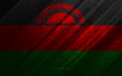 Flag of Malawi, multicolored abstraction, Malawi mosaic flag, Malawi, mosaic art, Malawi flag