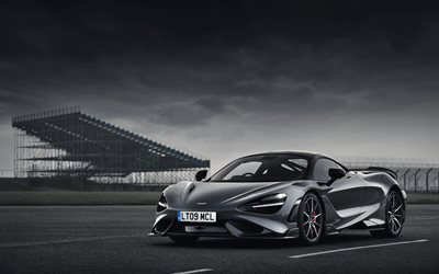 McLaren 765LT, 2021, vista frontal, exterior, cup&#234; esportivo cinza, novo 765LT cinza, supercarro, carros esportivos brit&#226;nicos, McLaren