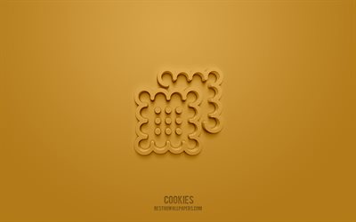 クッキー 3D アイコン, 茶色の背景, 3Dシンボル, Cookies, 食品アイコン, 3D图标, クッキーのサイン