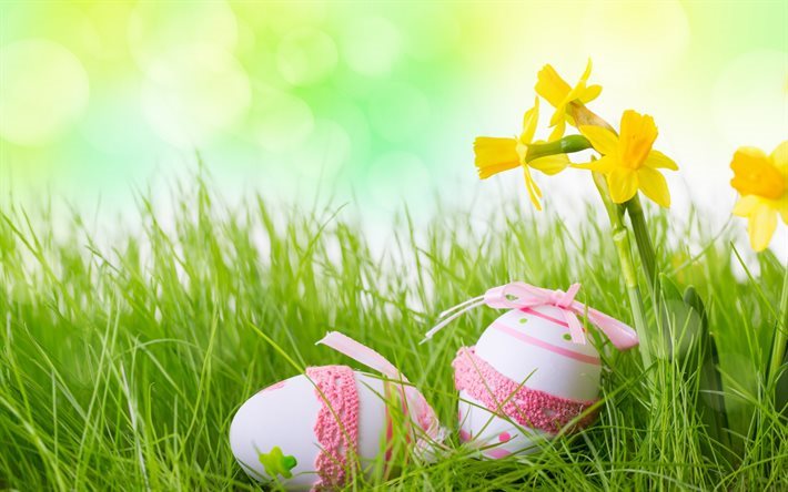 Easter, spring, easter eggs, green grass