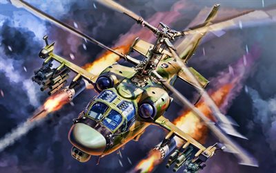 Ka-52, russian military helicopter, Alligator, Kamov Ka-52, Russian Air Force, artwork, Kamov Helicopters, Russian Army