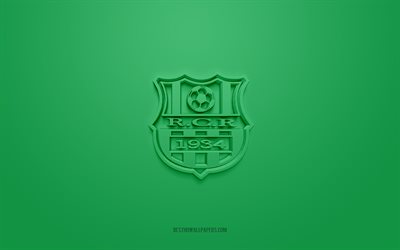 RC Relizane, creative 3D logo, green background, Algerian football club, Ligue Professionnelle 1, Relizane, Algeria, 3d art, football, RC Relizane 3d logo