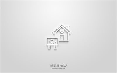 Rental House 3d icon, white background, 3d symbols, Rental House, real estate icons, 3d icons, Rental House sign, real estate 3d icons
