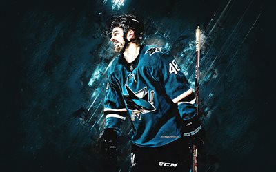 Tomas Hertl, San Jose Sharks, NHL, Czech hockey player, turquoise stone background, hockey, USA