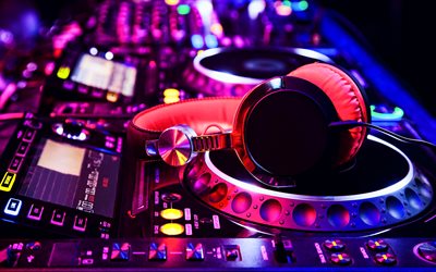 DJ station, mixer, 4k, headphones, equalizer, night club, DJ console, Electonic music