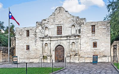 Battle of the Alamo, 4k, abstract citiscapes, vector art, american landmarks, creative, american tourist attractions, Texas, USA, America