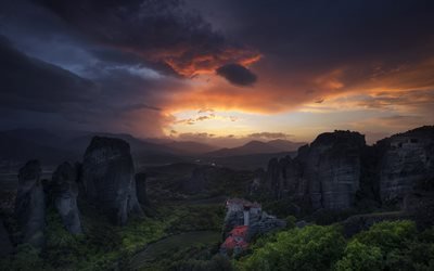 Kalampaka, mountains, sunset, Thessaly, Greece