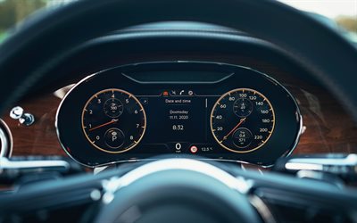 Bentley Flying Spur, 2020, interior, interior view, dashboard, speedometer, Flying Spur, British cars, Bentley