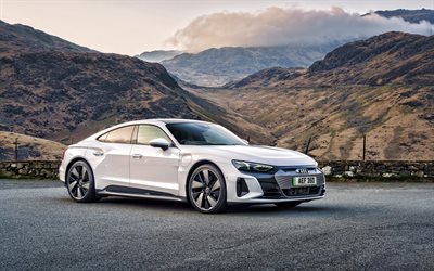 2021, Audi e-tron GT quattro, 4k, front view, exterior, UK version, new white e-tron GT quattro, electric cars, German cars, Audi