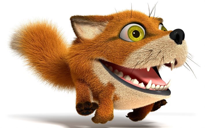 3d fox, laranja fox, Animais 3d
