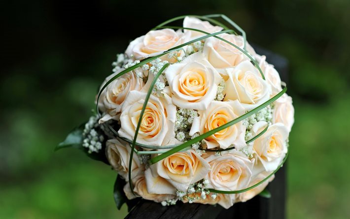 bouquet de mariage, de roses, de beau bouquet, bouquet de roses