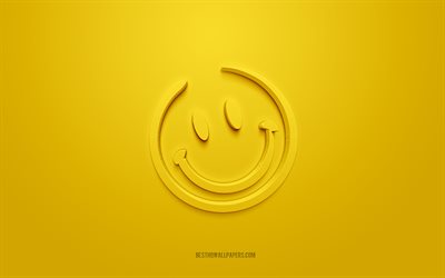 Smile 3d icon, yellow background, 3d symbols, Smile Emotion, creative 3d art, 3d icons, Smile sign, Emotion 3d icons, Good mood icons