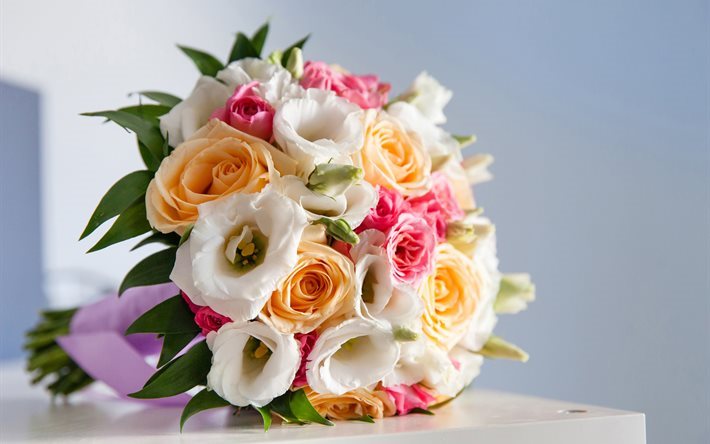 wedding bouquets, Roses, Eustoma, beautiful bouquet