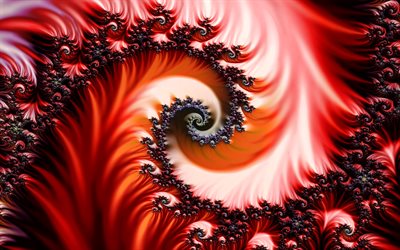 spirale abstraite, 4k, fractales, arri&#232;re-plans abstraits, ornements floraux 3D, art fractal, cr&#233;atif, circulation, vortex, ornements floraux