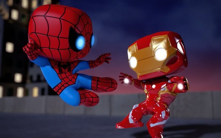 Iron Man vs Spiderman, 3d, characters, Spider-Man