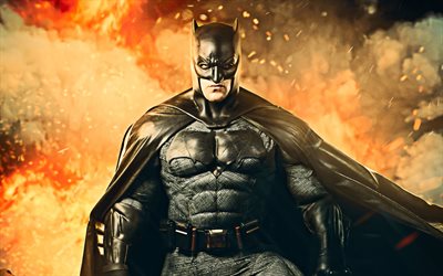 4k, Batman nel fuoco, opere d&#39;arte, batman 3d, supereroi, Cosplay, creativo, Bat-man