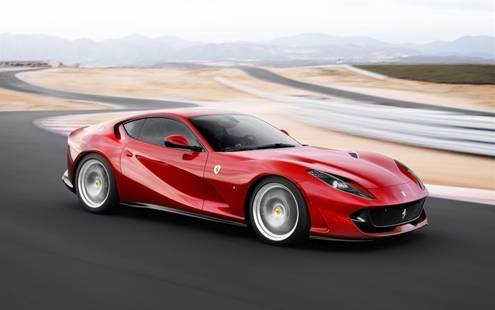 Ferrari 812 Superfast, raceway, 2018 cars, motion blur, supercars, Ferrari