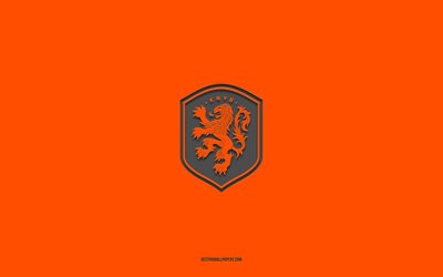 Netherlands national football team, orange background, football team, emblem, UEFA, Netherlands, football, Netherlands national football team logo, Europe