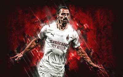 Zlatan Ibrahimovic, AC Milan, Swedish footballer, red stone background, football, Serie A, Italy, grunge art, Ibrahimovic Milan