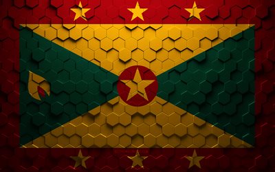 Flag of Grenada, honeycomb art, Grenada hexagons flag, Grenada, 3d hexagons art, Grenada flag