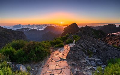 Pico do Arieiro, 4k, sunrice, beautiful nature, portuguese landmarks, Madeira Island, Portugal, Europe, mountains