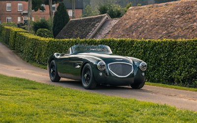 2022, Austin Healey, Caton, 4k, front view, roadster, new green Austin Healey, retro cars