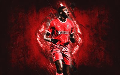 Ibrahima Konate, Liverpool FC, French football player, red stone background, Premier League, England, football