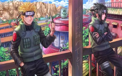 Uchiha Sasuke, Uzumaki Naruto, friendship, Konoha Village, manga, Naruto