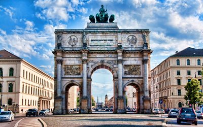 Victory Gate, Siegestor, skyline cityscapes, summer, Munich attractions, german cities, Europe, Munich, Germany, Cities of Germany, Munich Germany, cityscapes