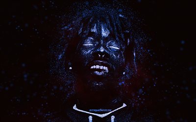 XXXTentacion, American rapper, blue glitter art, black background, XXXTentacion art, Jahseh Dwayne Ricardo Onfroy, grunge art