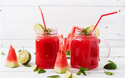 watermelon smoothie, summer smoothies, glass smoothie cups, watermelon, red smoothie