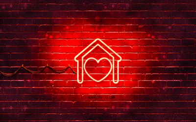 Icona al neon di Love Family, 4k, sfondo rosso, simboli al neon, Love Family, icone al neon, segno Love Family, segni di cibo, icona di Love Family, icone di cibo