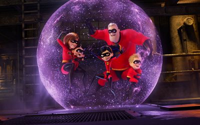 Incredibles 2, 2018, cartel, de la familia de superh&#233;roes, Odenkirk, los Superh&#233;roes, la Secuela, Elastigirl, Samuel Jackson