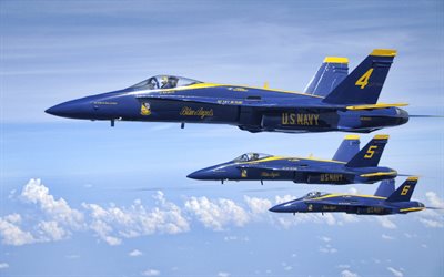 Blue Angels, squadron, United States Navy, aerobatic team, Boeing FA-18 Hornet, F-18, American fighters, USA, blue angels aircraft, US Navy