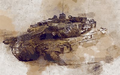 leopard 2, german main battle tank, grunge, kunst, kunstwerk, bemalt leopard 2, zeichnung, leopard-2-grunge, leopard 2a6, digitale kunst