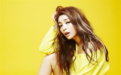 Ailee, 2019, yellow background, South Korean singer, beauty, Amy Lee, american singer, K-pop, asian woman, Ailee 4K