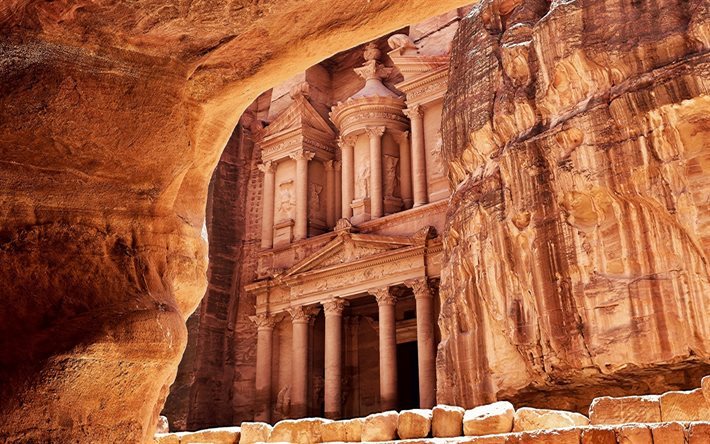 Al Khazneh, temppeli rock, Petra, Jordan, uskonnollisia paikkoja