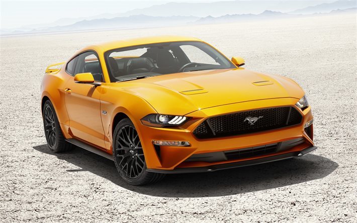 Ford Mustang, 2017, sports coupe, yellow Mustang, Fastback, Desert