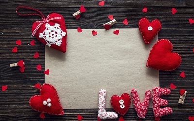 Cornice d&#39;amore, foglio di carta, modello di lettera romantica, San Valentino, cuore rosso, concetti di amore, cornice romantica