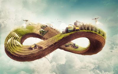 4k, agriculture, infinity sign, plantation cycle, 3d art, farming
