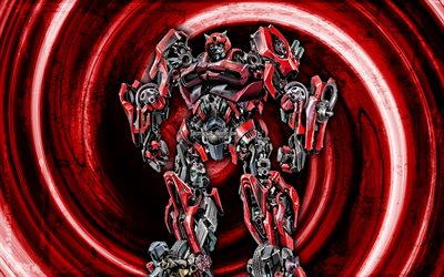 4k, Cliffjumper, red grunge background, Transformers, creative, Transformers characters, vortex, Cliffjumper Autobot, Cliffjumper Transformer