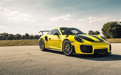 Porsche 911 GT2 RS, yellow sports car, yellow Porsche 911, Porsche 911 tuning, German sports cars, Porsche