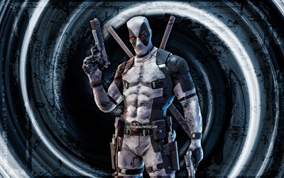 4k, Deadpool X-Force, blue grunge background, Fortnite, vortex, Fortnite characters, Deadpool X-Force Skin, Fortnite Battle Royale, Deadpool X-Force Fortnite