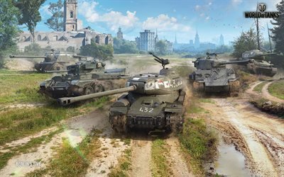 World of Tanks, tanks, WoT, T-34-85 Rudy, M4A3E8 Thunderbolt VII, ISU-122C