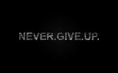 Never Give Up, black background, typography, quotes