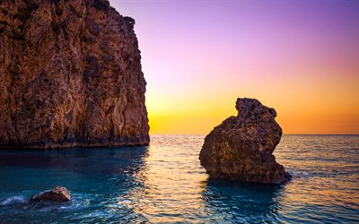 Milos Playa, mar, puesta de sol, verano, naturaleza hermosa, Grecia, Europa