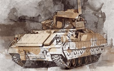 M3A3 Bradley, S&#252;vari savaş Aracı, grunge sanat, yaratıcı sanat, &#231;izim, M3A3 Bradley grunge, dijital sanat, CFV, M3 Bradley, Amerika Birleşik Devletleri Ordusu boyalı